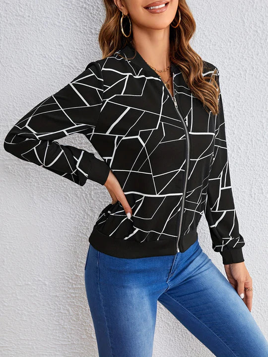 Jira™ | GEOMETRIC PATTERN LADIES ZIPPER JACKET