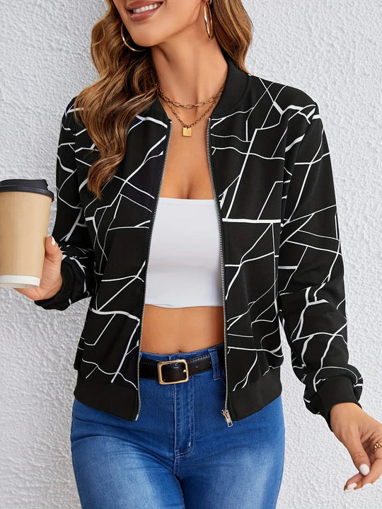 Jira™ | GEOMETRIC PATTERN LADIES ZIPPER JACKET