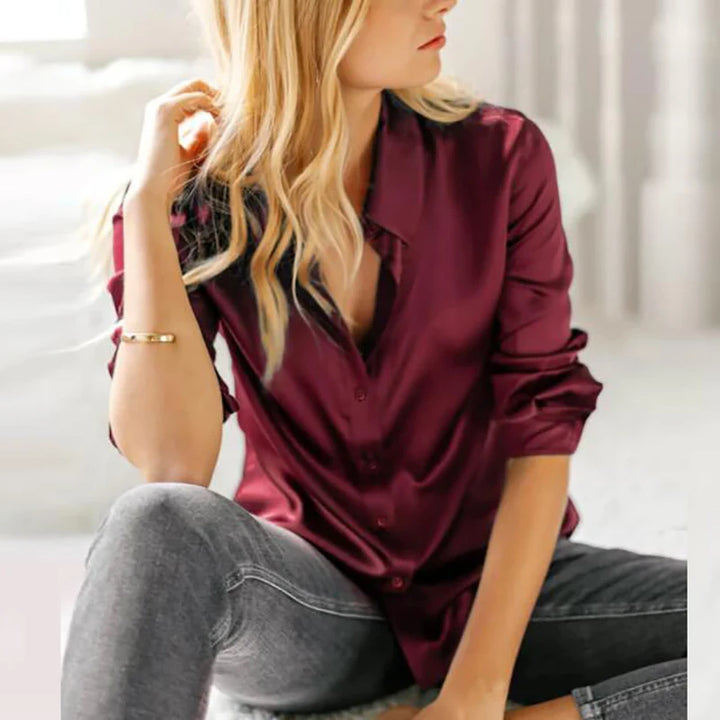 Laila™ | ELEGANT V-NECK SATIN TOP