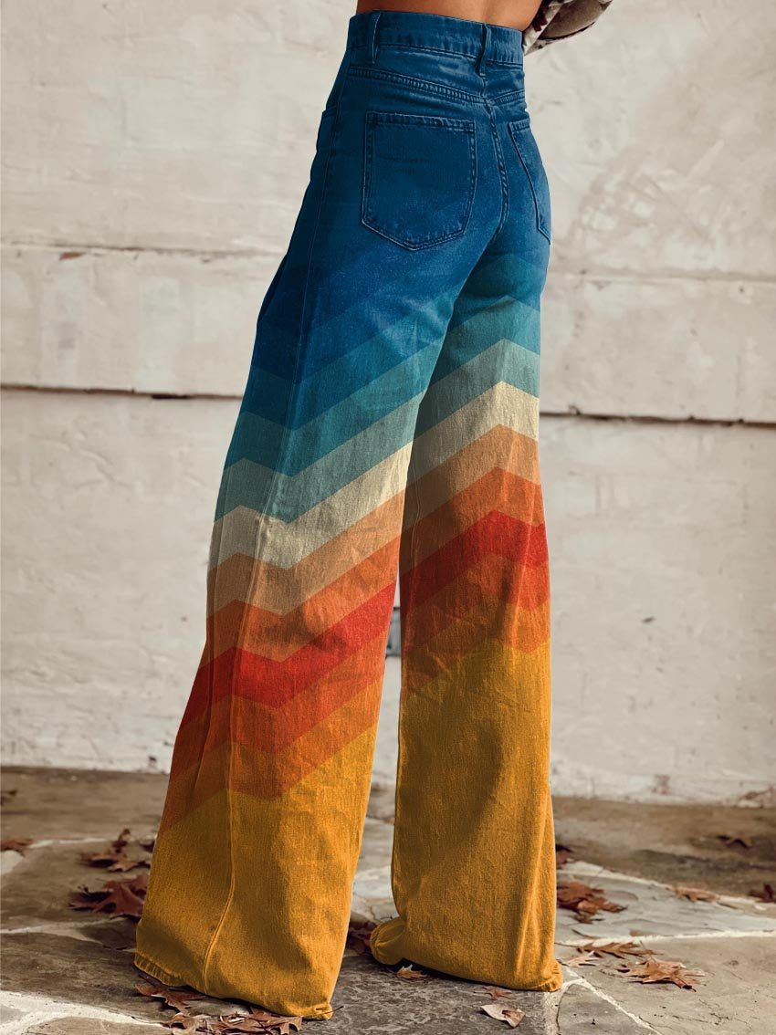 Lina | Vintage Chevron Wide-Leg Pants