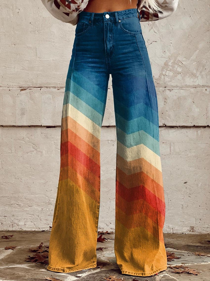 Lina | Vintage Chevron Wide-Leg Pants